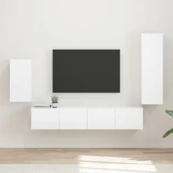 vidaXL Tv-meubelset Wandgemonteerd 4 pcs Hoogglans wit Bewerkt hout