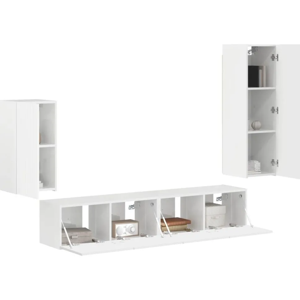 vidaXL Tv-meubelset Wandgemonteerd 4 pcs Hoogglans wit Bewerkt hout