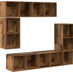 vidaXL Tv-meubelset Wandgemonteerd 4 pcs Oudhout Bewerkt hout