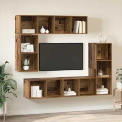 vidaXL Tv-meubelset Wandgemonteerd 4 pcs Oudhout Bewerkt hout