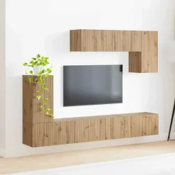 vidaXL Tv-meubelset Wandgemonteerd 5 pcs Zwart Bewerkt hout