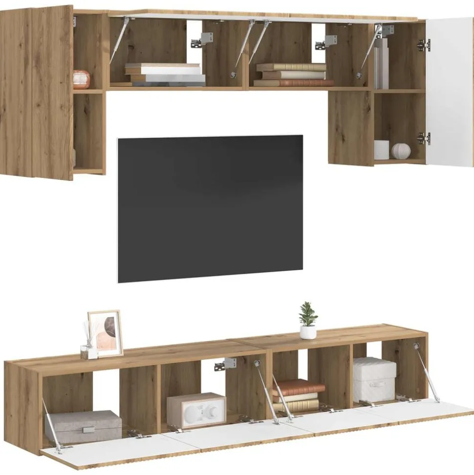 vidaXL Tv-meubelset Wandgemonteerd 5 pcs Zwart Bewerkt hout
