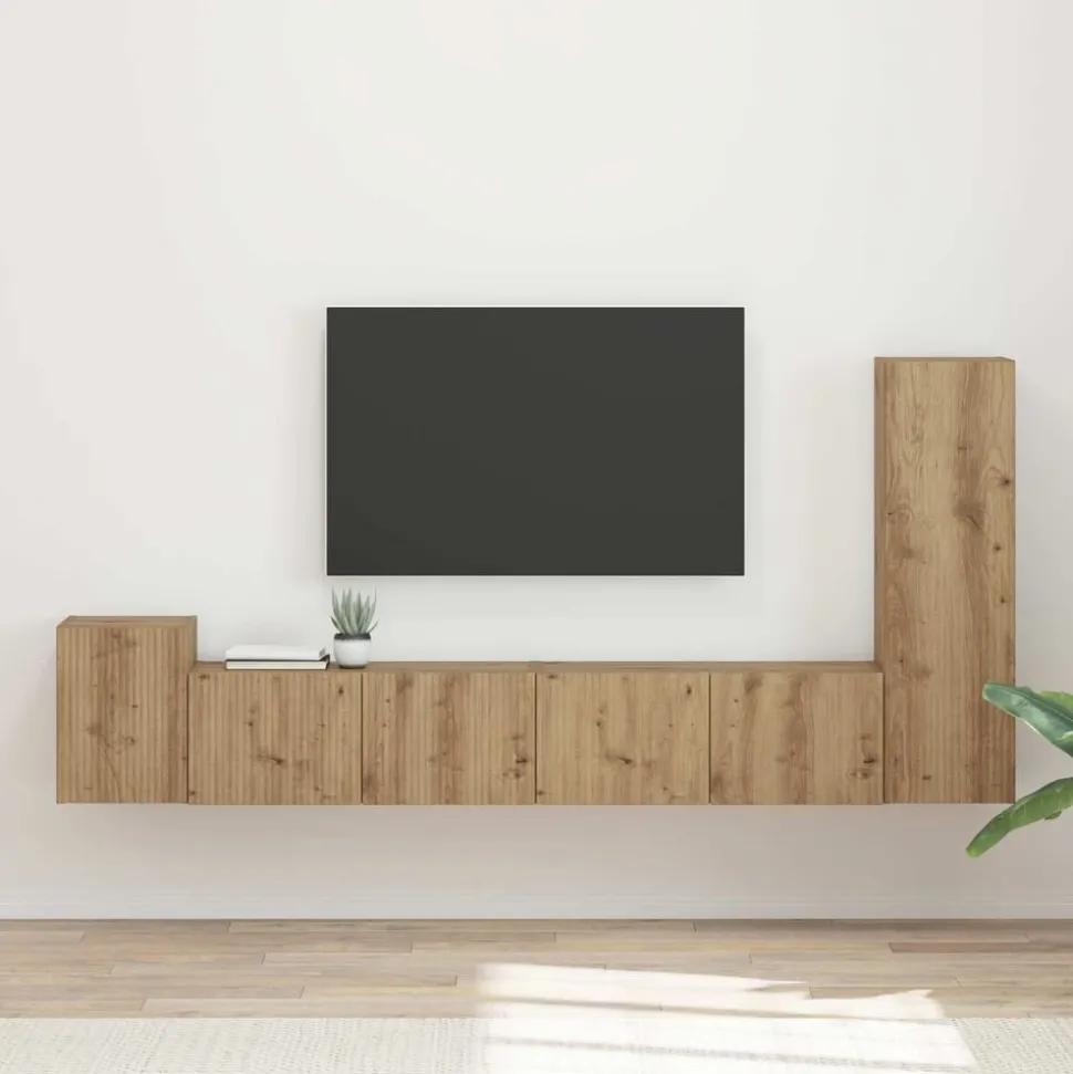 vidaXL Tv-meubelset Wandgemonteerd 3 pcs Artisan Eiken Bewerkt hout