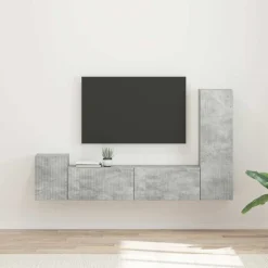 vidaXL Tv-meubelset Wandgemonteerd 4 pcs Beton Grijs Bewerkt hout
