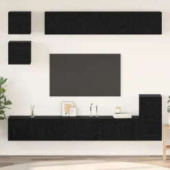 vidaXL Tv-meubelset Wandgemonteerd 8 pcs Zwart Eiken Bewerkt hout