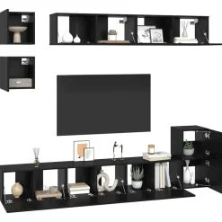 vidaXL Tv-meubelset Wandgemonteerd 8 pcs Zwart Eiken Bewerkt hout