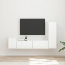 vidaXL Tv-meubelset Wandgemonteerd 4 pcs Hoogglans wit Bewerkt hout