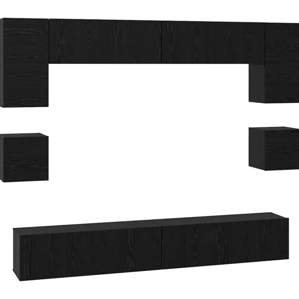 vidaXL Tv-meubelset Wandgemonteerd 8 pcs Zwart Eiken Bewerkt hout