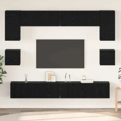 vidaXL Tv-meubelset Wandgemonteerd 8 pcs Zwart Eiken Bewerkt hout