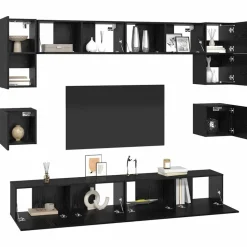 vidaXL Tv-meubelset Wandgemonteerd 8 pcs Zwart Eiken Bewerkt hout