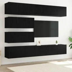 vidaXL Tv-meubelset Wandgemonteerd 4 pcs Zwart eiken Bewerkt hout