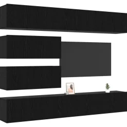 vidaXL Tv-meubelset Wandgemonteerd 4 pcs Zwart eiken Bewerkt hout