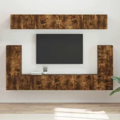 vidaXL Tv-meubelset Wandgemonteerd 5 pcs Gerookt eiken Bewerkt hout