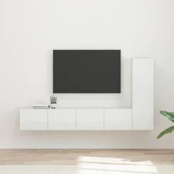 vidaXL Tv-meubelset Wandgemonteerd 3 pcs Hoogglans wit Bewerkt hout
