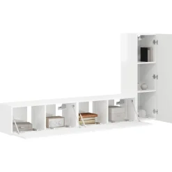 vidaXL Tv-meubelset Wandgemonteerd 3 pcs Hoogglans wit Bewerkt hout
