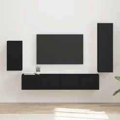vidaXL Tv-meubelset Wandgemonteerd 4 pcs Zwart Bewerkt hout
