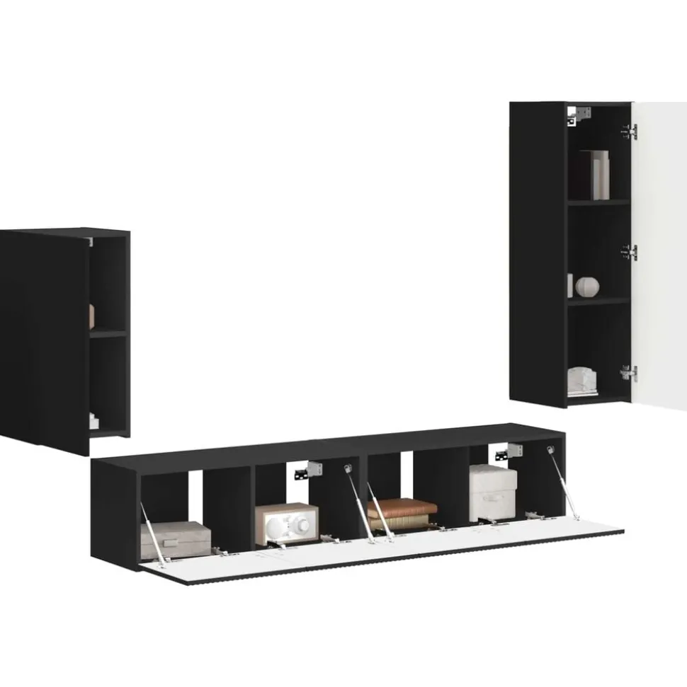vidaXL Tv-meubelset Wandgemonteerd 4 pcs Zwart Bewerkt hout