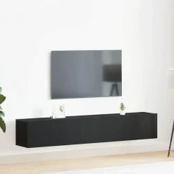 vidaXL Tv-meubelset Wandgemonteerd 2 pcs Zwart Eiken Bewerkt hout