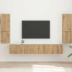 vidaXL Tv-meubelset Wandgemonteerd 4 pcs Artisan Eiken Bewerkt hout