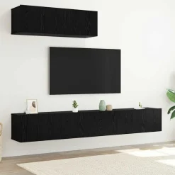 vidaXL Tv-meubelset Wandgemonteerd 3 pcs Zwart Eiken Bewerkt hout