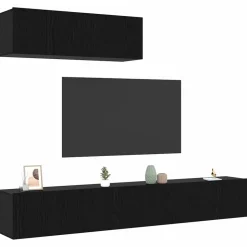 vidaXL Tv-meubelset Wandgemonteerd 3 pcs Zwart Eiken Bewerkt hout