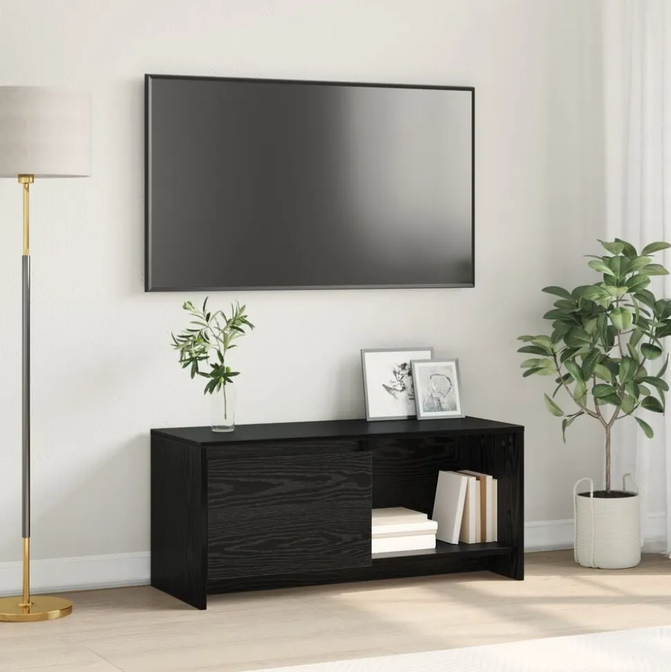 vidaXL Tv-meubelset Zwart Eiken 90 x 35 x 40 cm Bewerkt hout