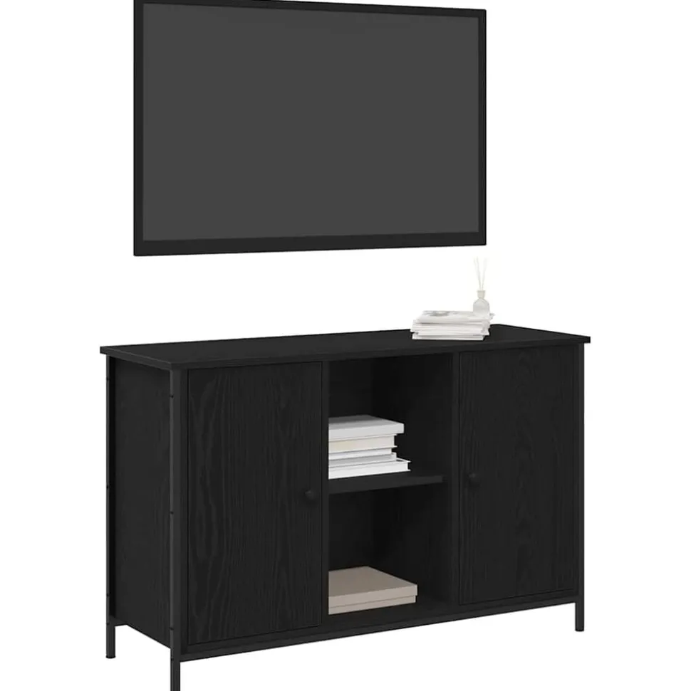 vidaXL Tv-meubelset Zwart Eiken 101 x 35 x 65 cm Bewerkt hout