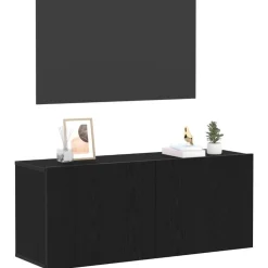 vidaXL Tv-meubelset Zwart Eiken 100 x 30 x 41 cm Bewerkt hout