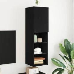 vidaXL Tv-meubelset Zwart Eiken 30,5 x 30 x 102 cm Bewerkt hout