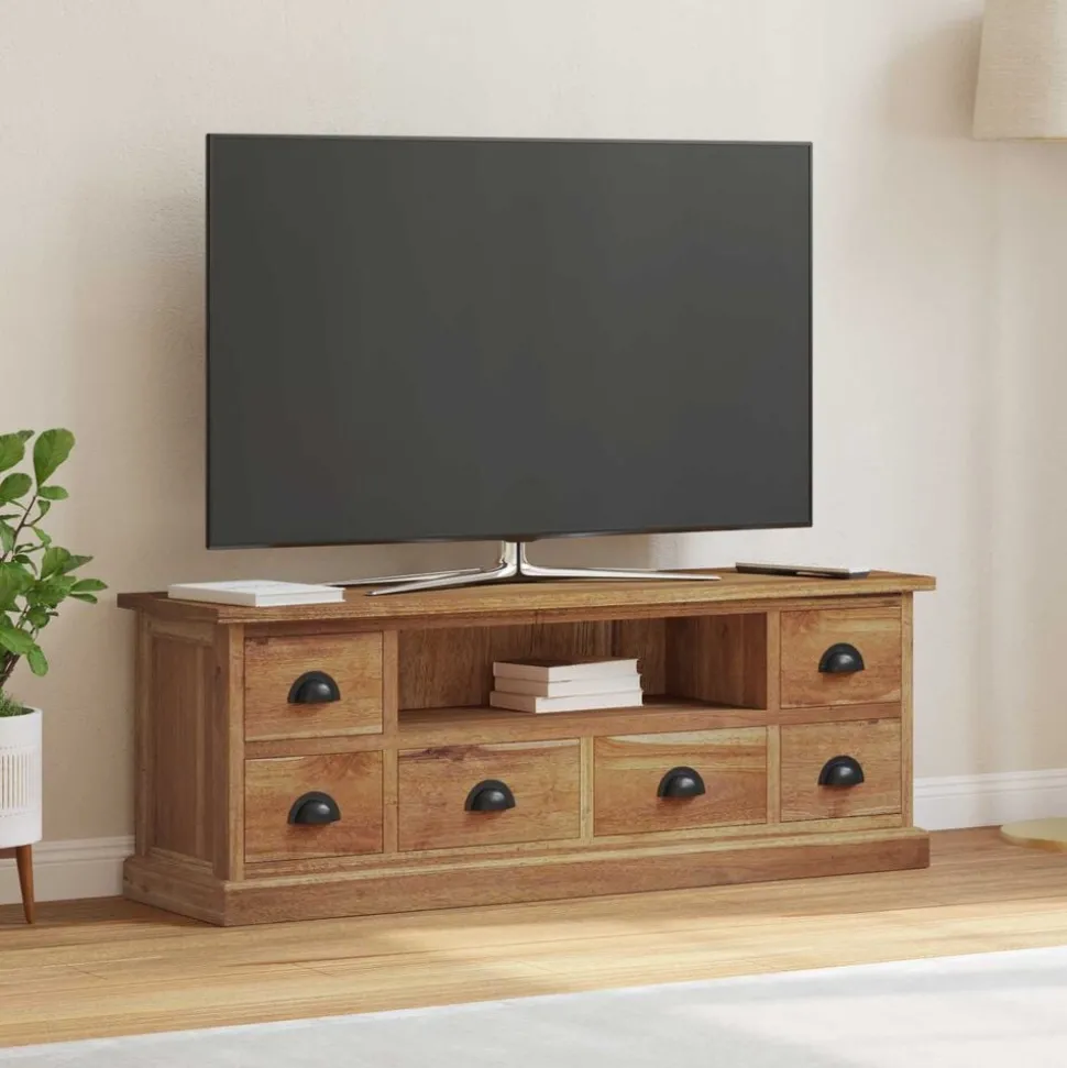 vidaXL TV-standaard met lade Naturel 110 x 30 x 40 cm Massief Teakhout