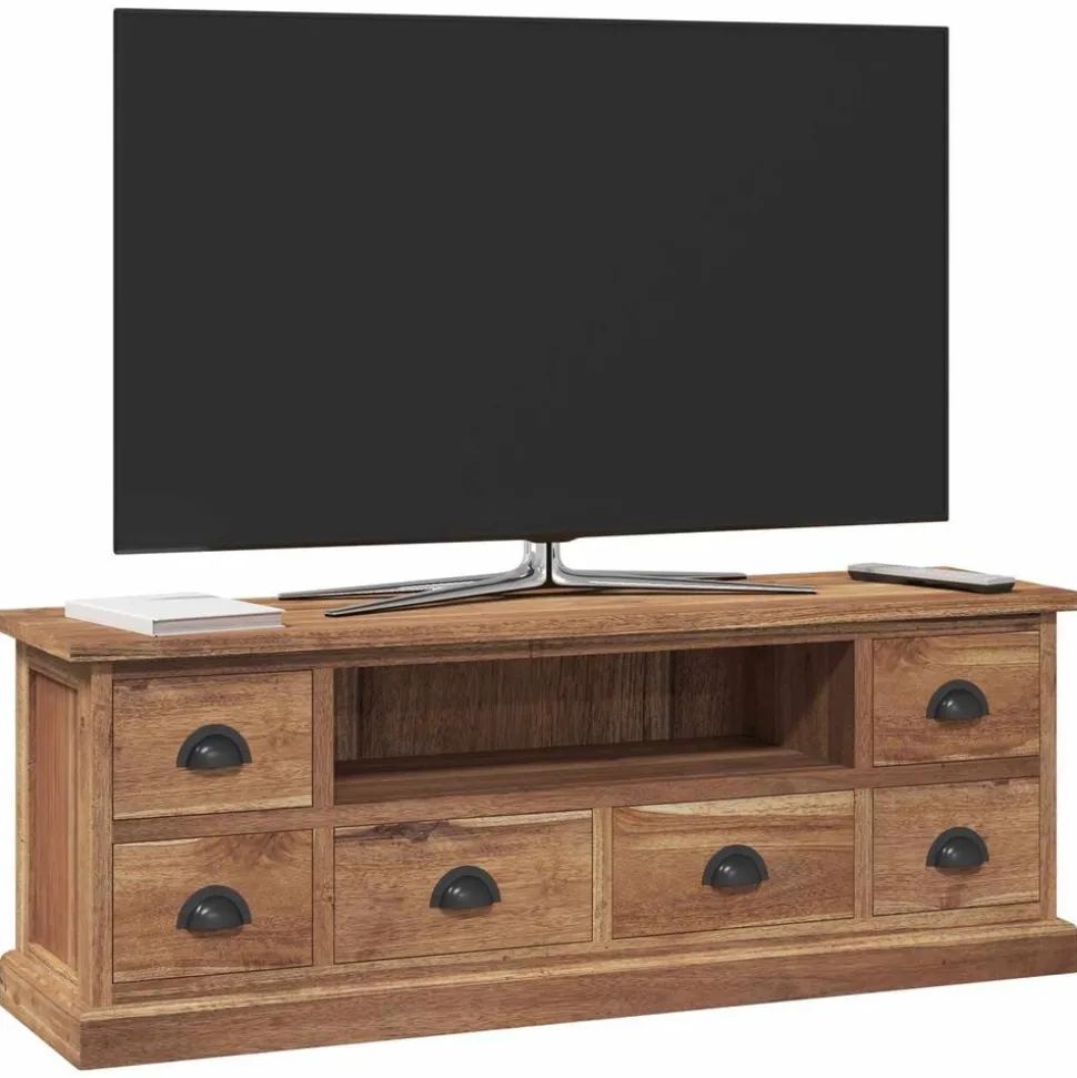 vidaXL TV-standaard met lade Naturel 110 x 30 x 40 cm Massief Teakhout