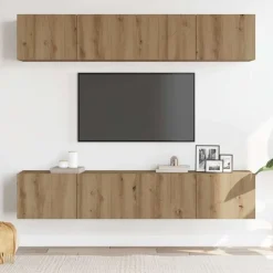 vidaXL Tv-wandkasten 4 st bewerkt hout artisanaal eikenkleurig