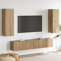 vidaXL Tv-wandkasten 4 st bewerkt hout artisanaal eikenkleurig