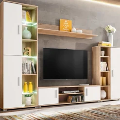 vidaXL Tv-wandmeubel met LED-verlichting Sonoma eiken en wit