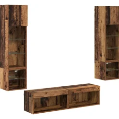 vidaXL TV-wandmeubel met LED-striplichten 6 pcs Oud Hout Bewerkt hout