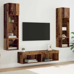 vidaXL TV-wandmeubel met LED-striplichten 6 pcs Oud Hout Bewerkt hout