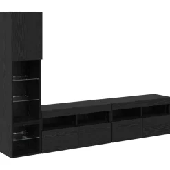 vidaXL TV-wandmeubel met LED 4 pcs Zwart Eiken Bewerkt hout