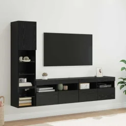 vidaXL TV-wandmeubel met LED 4 pcs Zwart Eiken Bewerkt hout