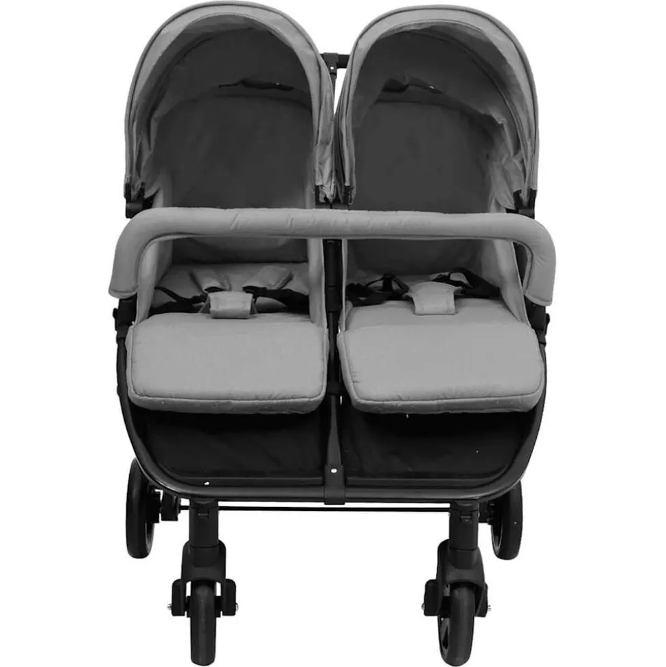 vidaXL Tweelingbuggy staal lichtgrijs en zwart