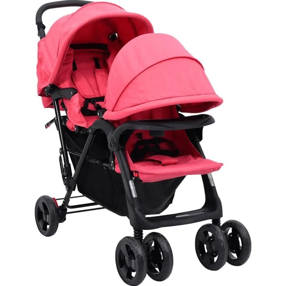 vidaXL Tweelingkinderwagen tandem staal rood