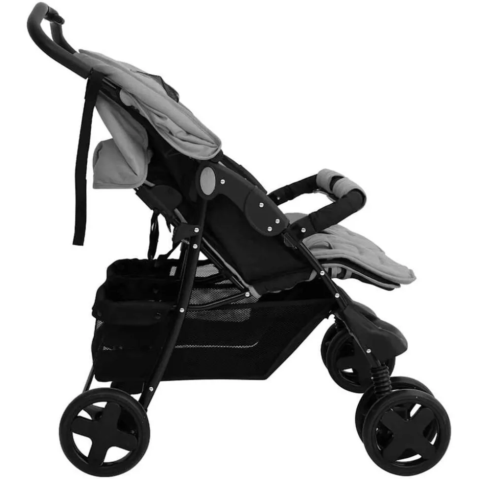 vidaXL Tweelingkinderwagen staal lichtgrijs