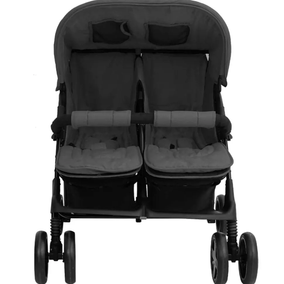 vidaXL Tweelingkinderwagen staal donkergrijs