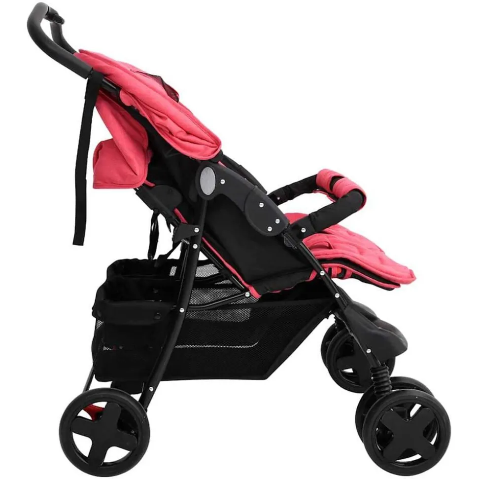 vidaXL Tweelingkinderwagen staal rood