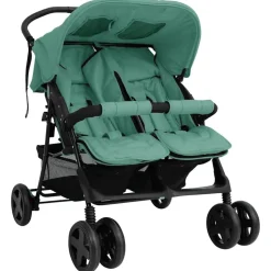 vidaXL Tweelingkinderwagen staal groen