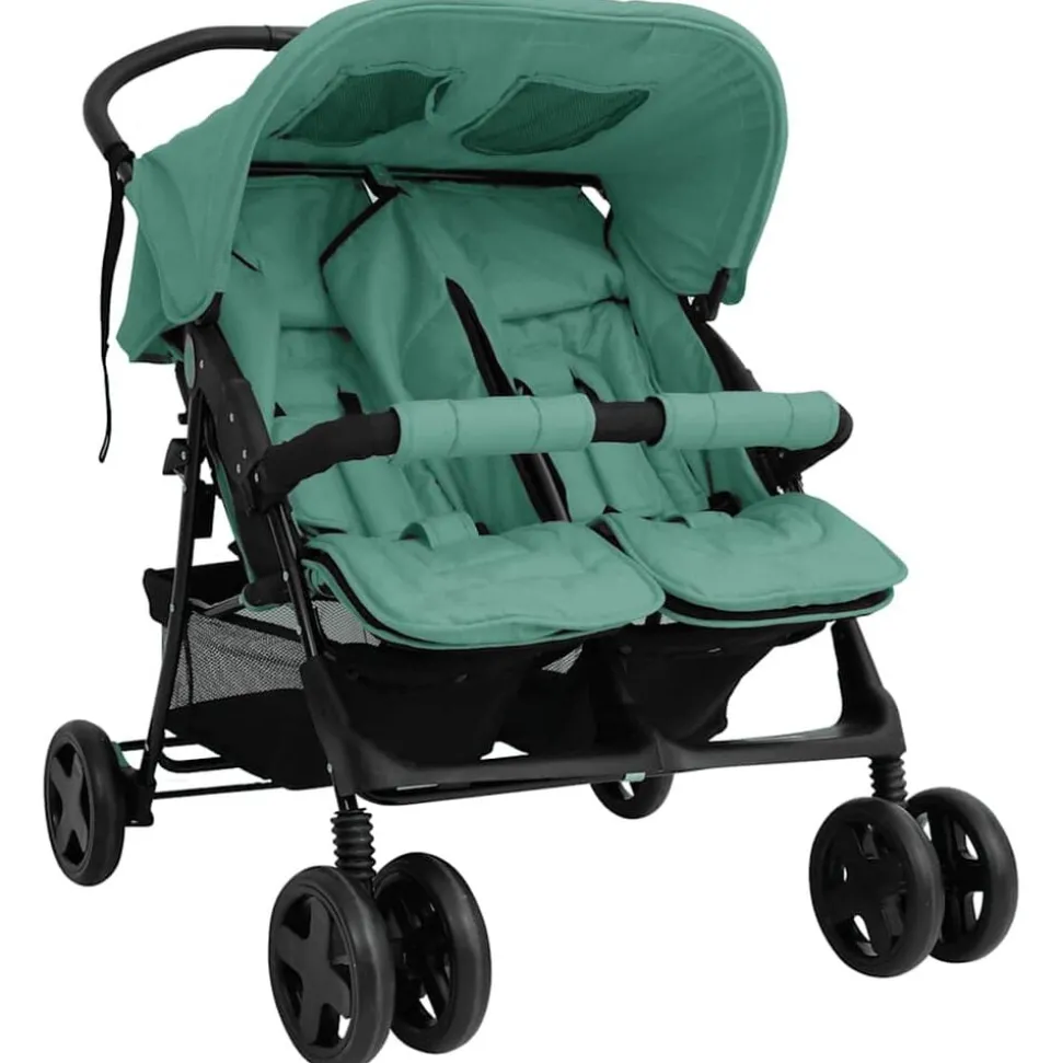 vidaXL Tweelingkinderwagen staal groen