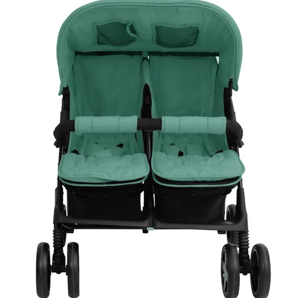 vidaXL Tweelingkinderwagen staal groen