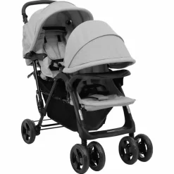 vidaXL Tweelingkinderwagen tandem staal lichtgrijs