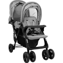 vidaXL Tweelingkinderwagen tandem staal lichtgrijs