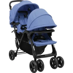 vidaXL Tweelingkinderwagen tandem staal marineblauw