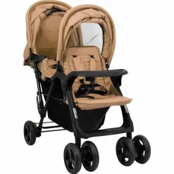 vidaXL Tweelingkinderwagen tandem staal taupe